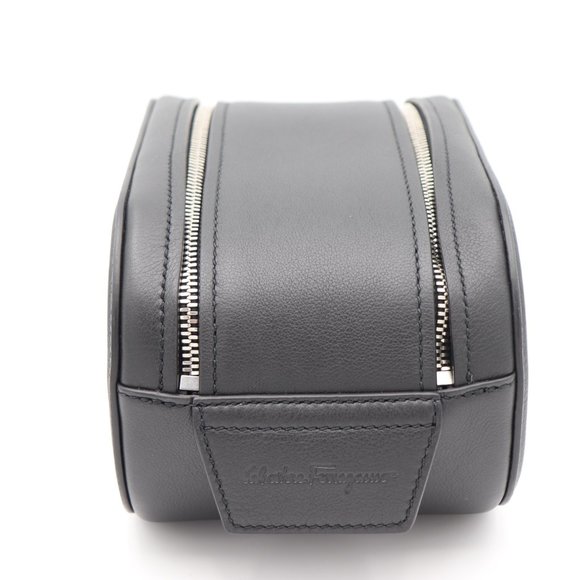 NWT Salvatore Ferragamo Men's Black Leather Double Gancio Dopp Kit Toiletry Bag - Picture 4 of 7